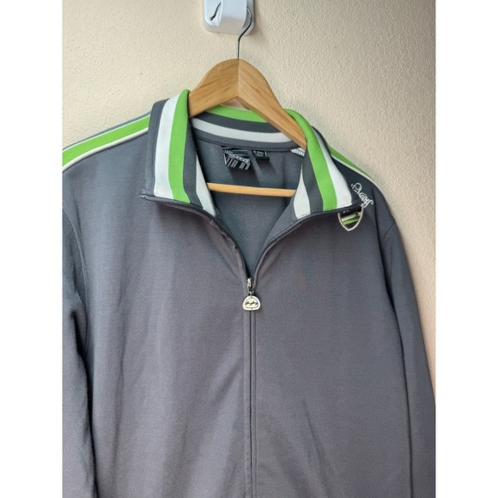Billabong Womens‎ Track Jacket Full Zip Gray Green White L Athletic Casual
